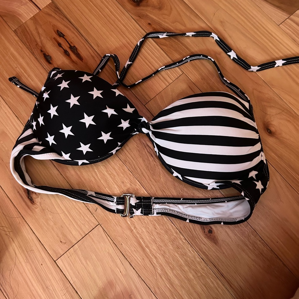Black and White Star and Stripe Bikini Top